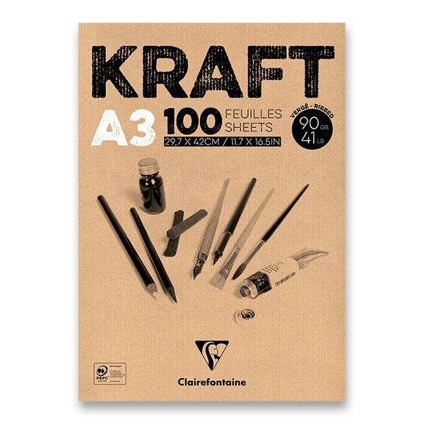 Blok Clairefontaine Brown Kraft A3, 100 listů, 90 g Clairefontaine