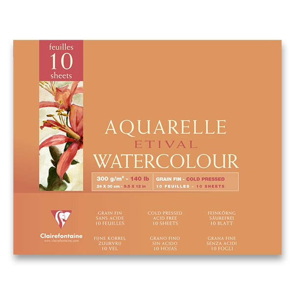 Akvarelový blok Clairefontaine Etival Cold Pressed 24 x 30 cm, 10 listů, 300 g Clairefontaine