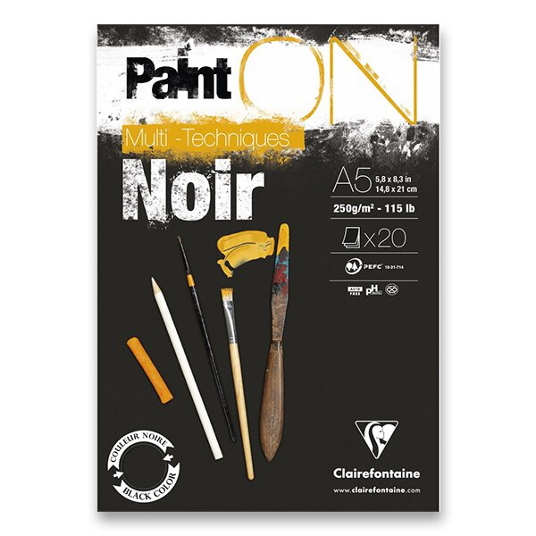 Blok Clairefontaine Paint on Black A5, 20 listů, 250g Clairefontaine