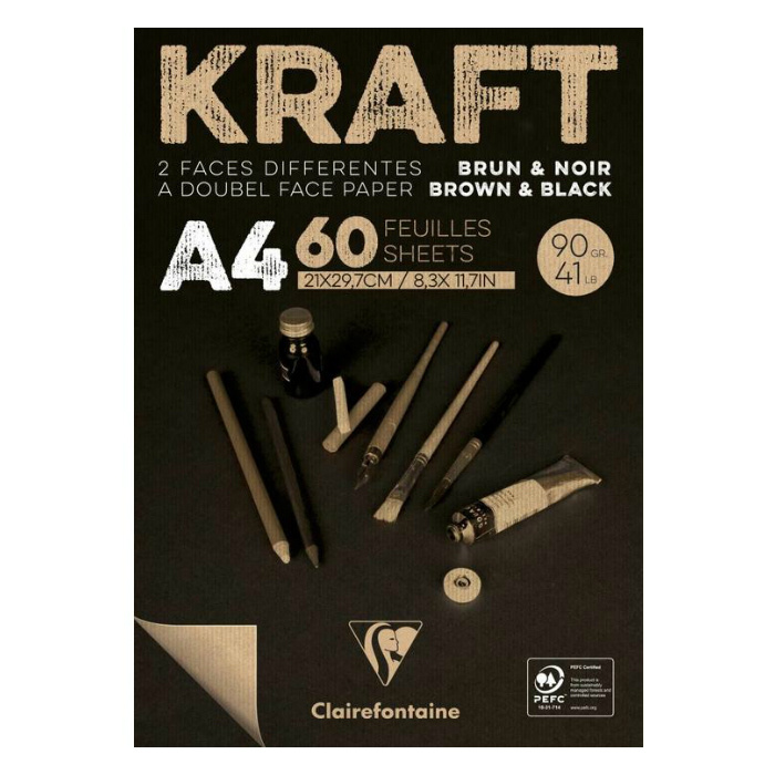 Blok Clairefontaine Brown a Black Kraft A4, 60 listů, 90 g Clairefontaine