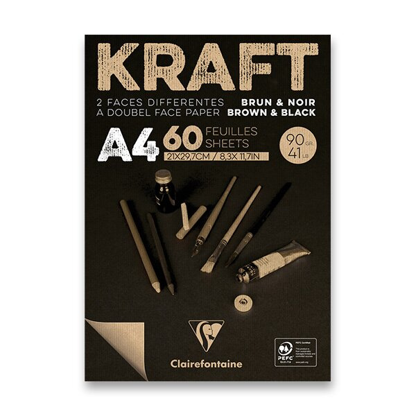 Blok Clairefontaine Brown a Black Kraft A4, 60 listů, 90 g Clairefontaine