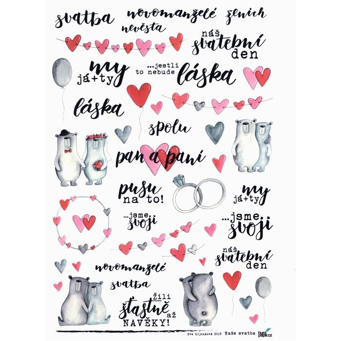 Samolepky průhledné A4 - Svatba č.1