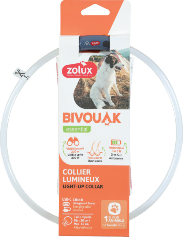 Obojek LED transparent BIVOUAK 30-60cm USB modrá Zolux