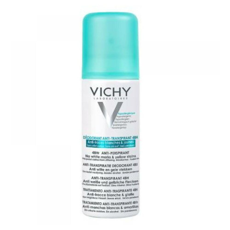 Vichy Deodorant 48h antiperspirant ve spreji proti bílým a žlutým skvrnám 125 ml
