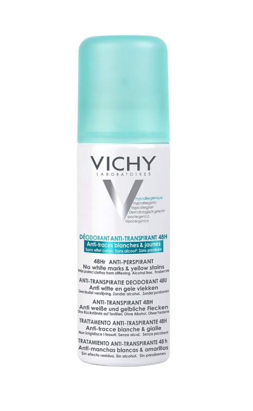 Vichy Deodorant 48h antiperspirant ve spreji proti bílým a žlutým skvrnám 125 ml