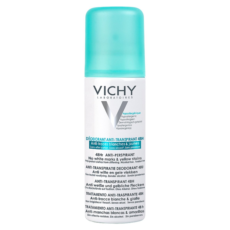 Vichy Deodorant 48h antiperspirant ve spreji proti bílým a žlutým skvrnám 125 ml