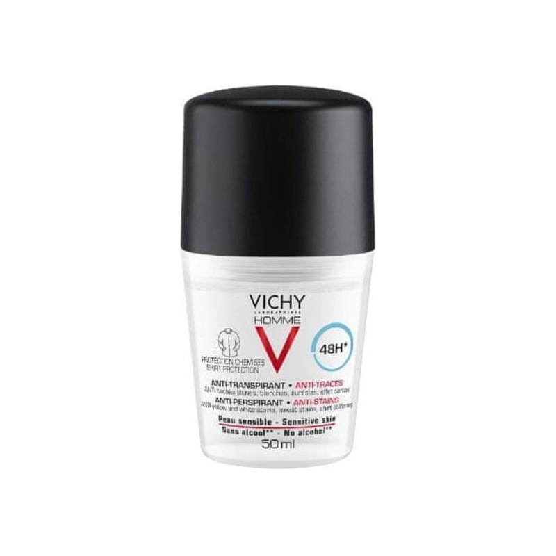 Vichy Homme Deodorant antiperspirant proti bílým a žlutým skvrnám 48h 50 ml
