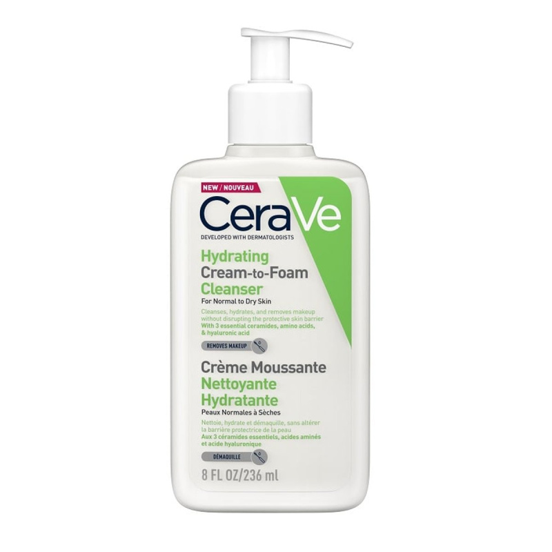 CeraVe Cleansers Hydrating Cream-to-Foam Cleanser čisticí pěnivý krém pro normální až suchou pleť 236 ml