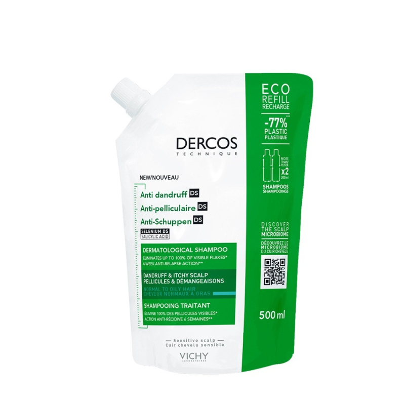 Vichy Dercos Anti-Dandruff šampon proti lupům pro normální až mastné vlasy náhradní náplň 500 ml