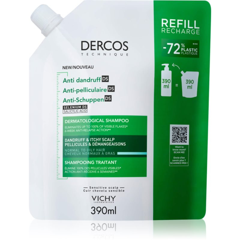 VICHY DERCOS Šampon proti lupům mastné vlasy - náhradní náplň 390ml