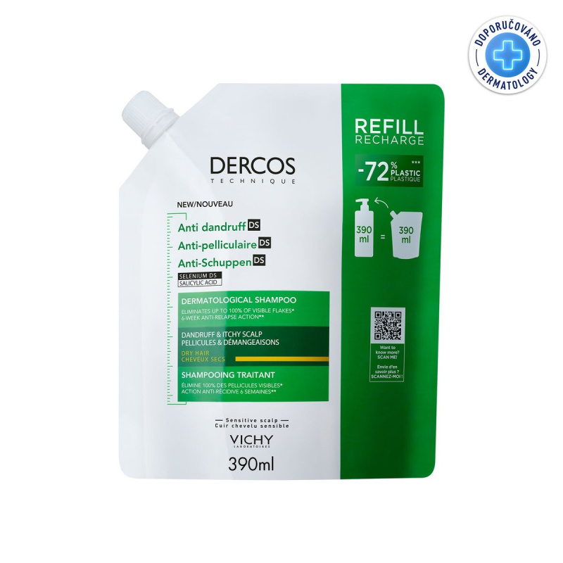 VICHY DERCOS Šampon proti lupům suché vlasy - náhradní náplň 390ml