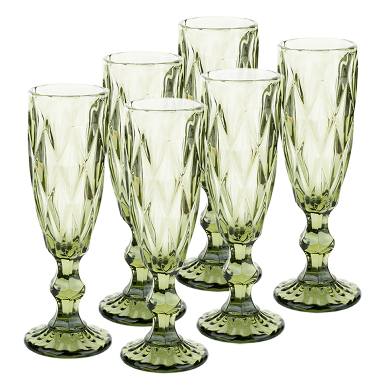 Sklenice na šampaňské, set 6 ks, 150ml, z elená, retro, BAROLO TYP 4