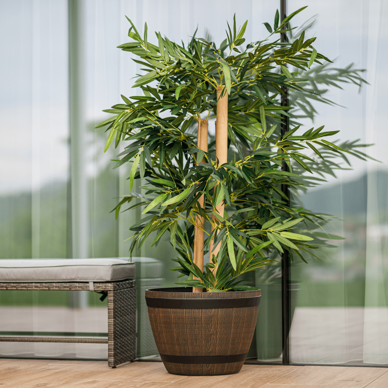 Plastový květináč, hnědá barva, vzor dřevo, MODAN TYP 2