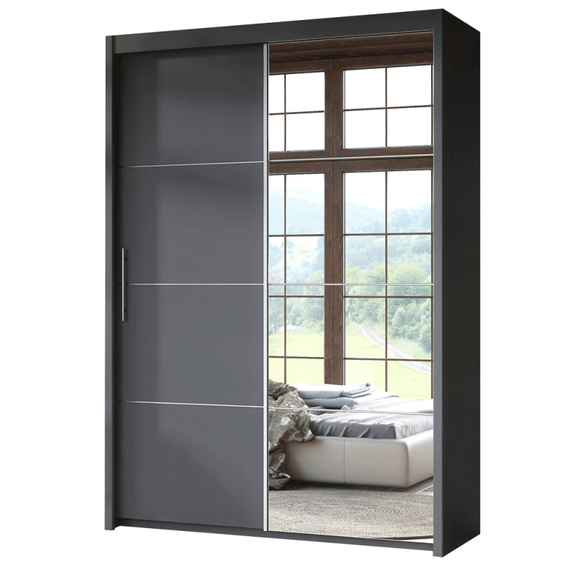 Skříň s posuvnými dveřmi, 150 cm, šedá, DTD, KAIPO