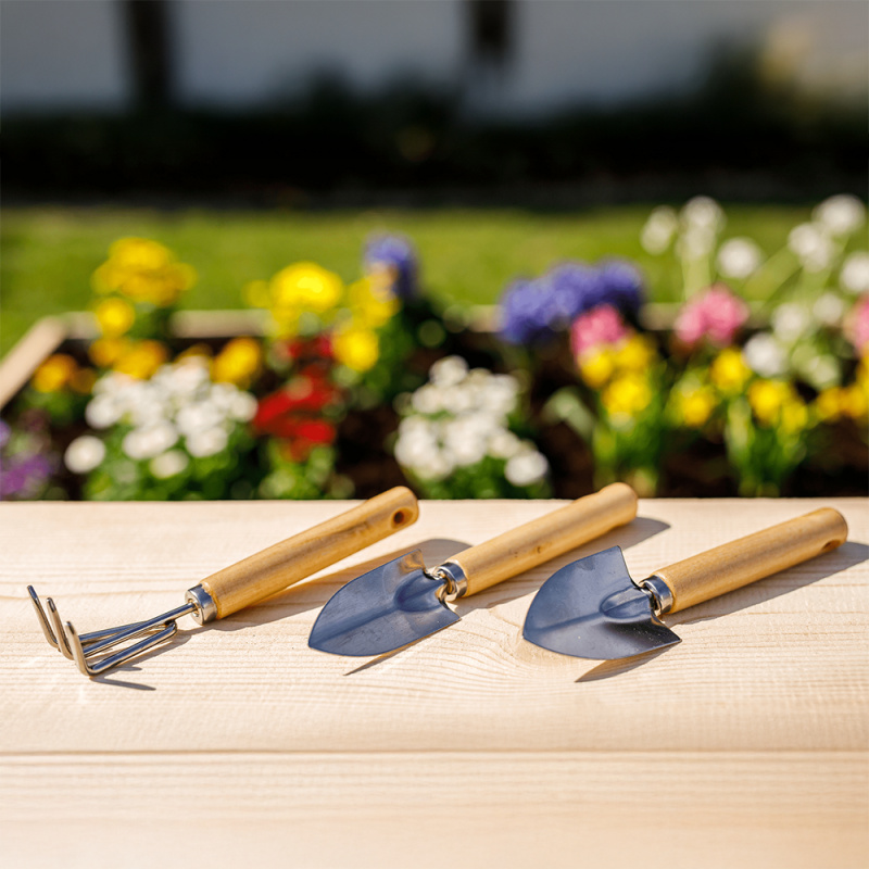 Zahradní nářadí, set 3 ks, přírodní dřevo / stříbrná, VERDE