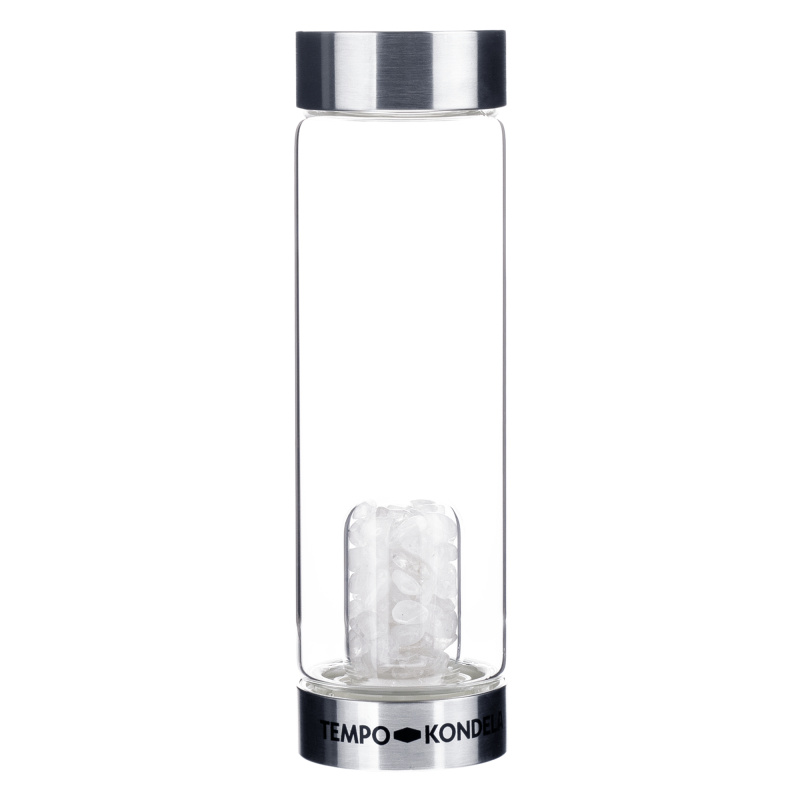 TEMPO-KONDELA CRYSTAL, skleněná láhev s bílým křemenem, 500 ml