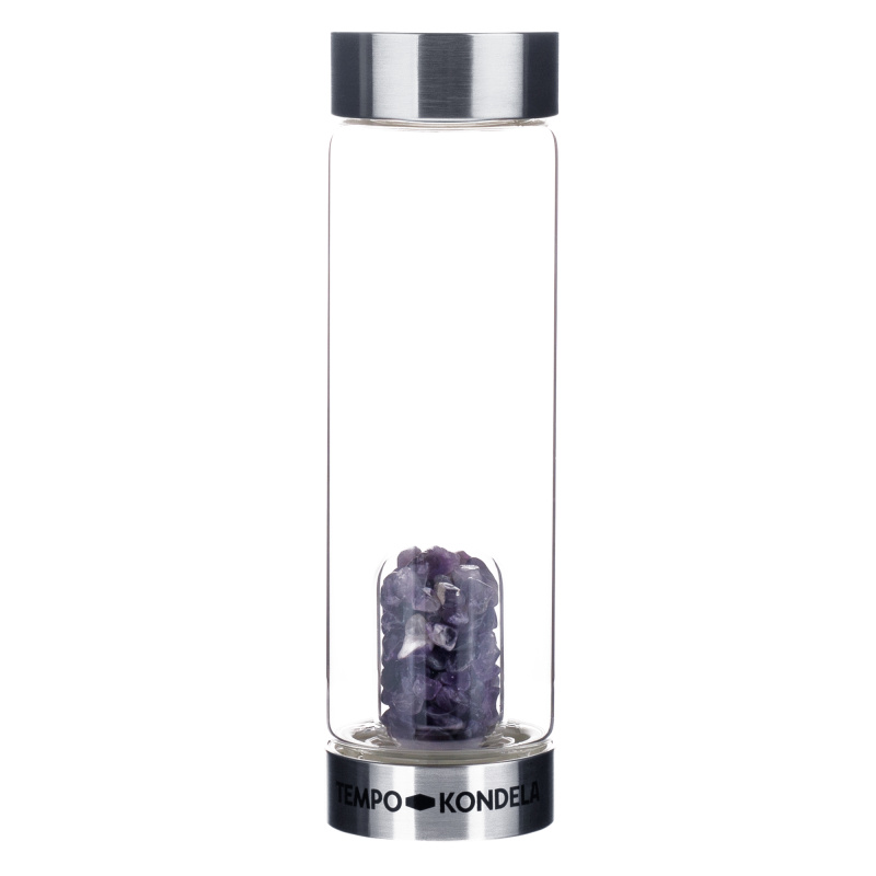 TEMPO-KONDELA CRYSTAL, skleněná láhev s ametystem, 500 ml