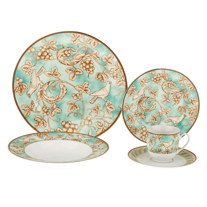 TEMPO-KONDELA DONATELLA TURQUOISE, jídelní souprava, set 20 ks, porcelán
