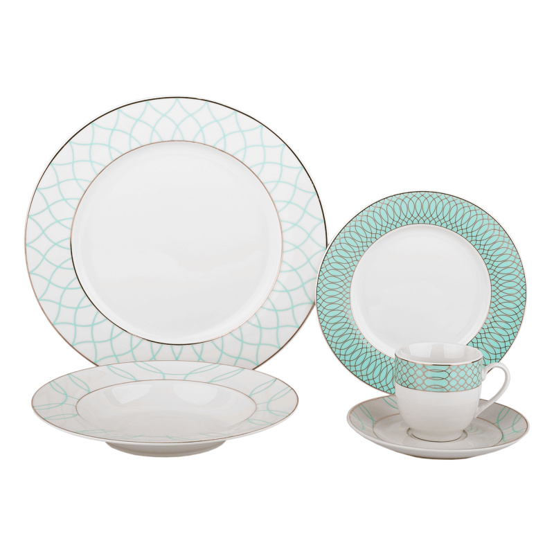 TEMPO-KONDELA DONATELLA SKY BLUE, jídelní souprava, set 20 ks, porcelán
