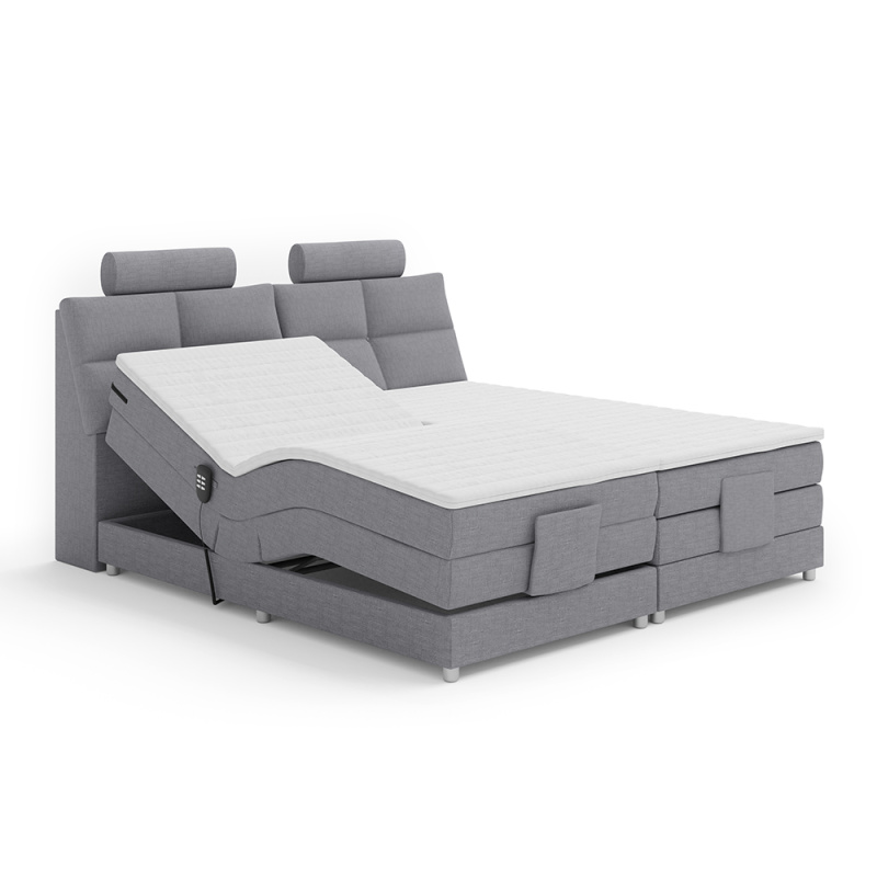 Elektrická polohovací postel, boxspring, šedá, 180x200, POLERMA NEW