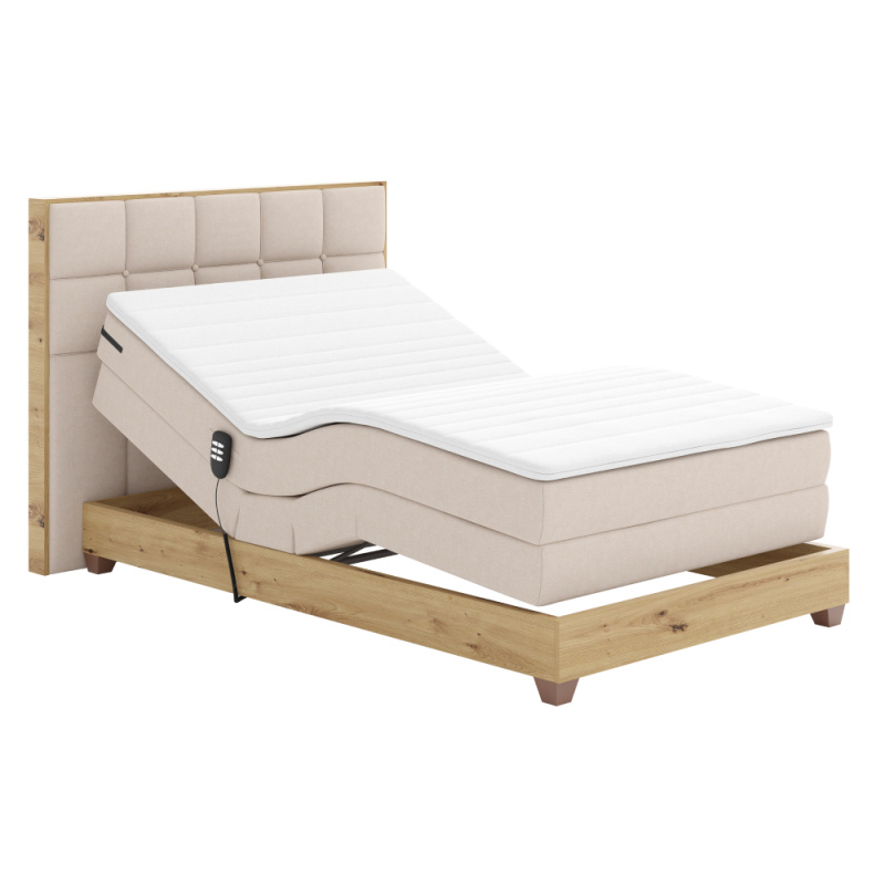 Elektrická polohovací postel, boxspring, béžová/dub artisan, 120x200, TIANA