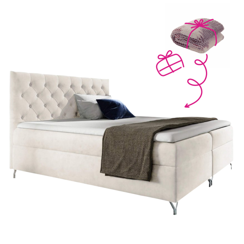 Boxspringová postel, 180x200, bílá látka Velvet, GULIETTE + dárek