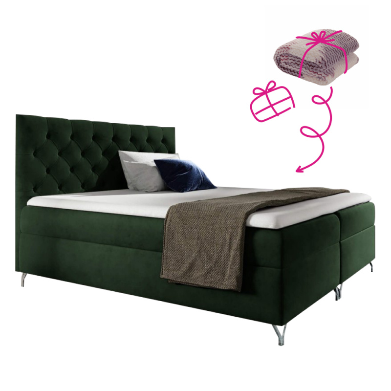 Boxspringová postel, 120x200, zelená látka Velvet, GULIETTE + dárek