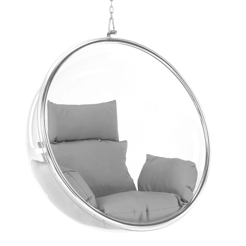 Závesné kreslo, transparentná/strieborná/sivá, BUBBLE TYP 1 R1, rozbalené zboží