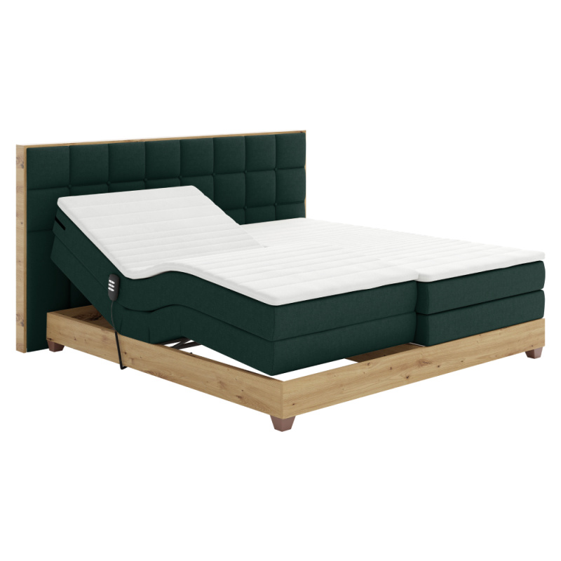 Elektrická polohovací postel, boxspring, zelená/dub artisan, 160x200, TIANA