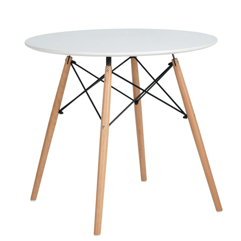 Jídelní stůl, bílá matná/buk, průměr 120 cm, DEMIN P3, poškozené zboží