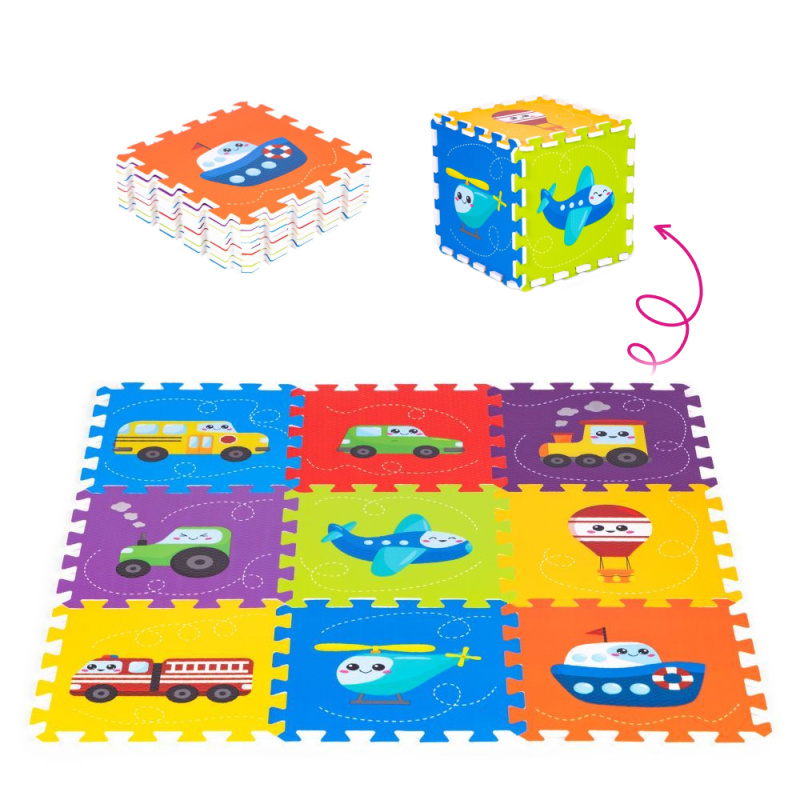 Pěnové puzzle, 9 ks, dopravní prostředky, mix barev, KAIA TYP 1