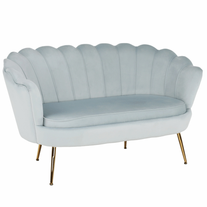 Lavice ve stylu Art-deco, šedomodrá Velvet látka/gold chrom-zlatý, NOBLIN P1, poškozené zboží