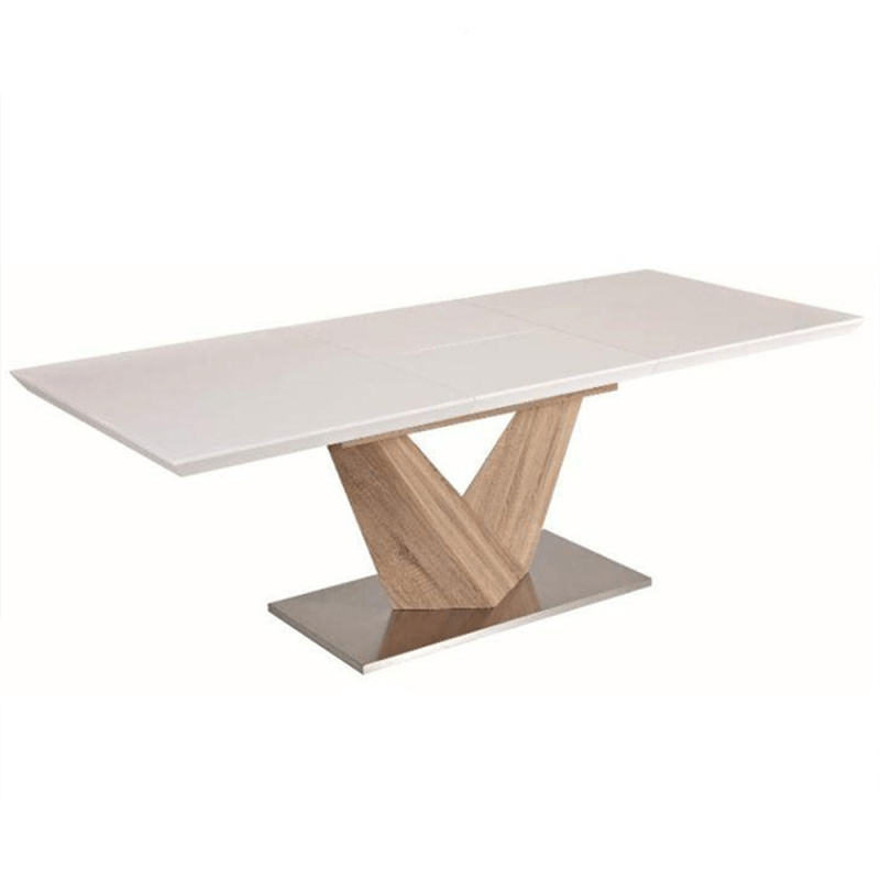 Jídelní stůl, bílá extra vysoký lesk HG/dub sonoma, 160x90 cm, DURMAN P18, poškozené zboží