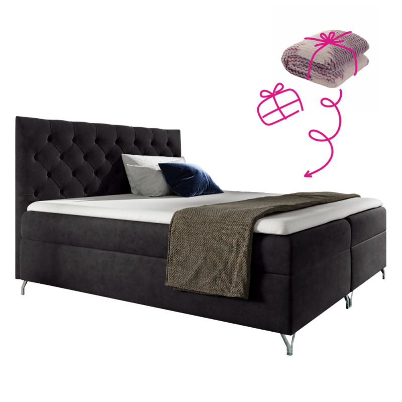 Boxspringová postel, 140x200, černá látka Velvet, GULIETTE + dárek