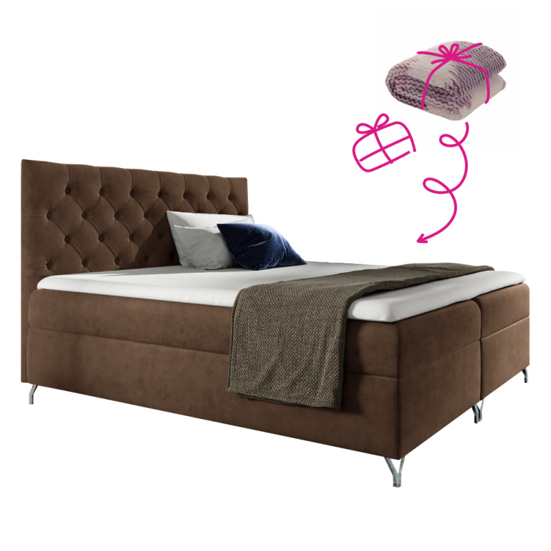Boxspringová postel, 160x200, hnědá látka Velvet, GULIETTE + dárek