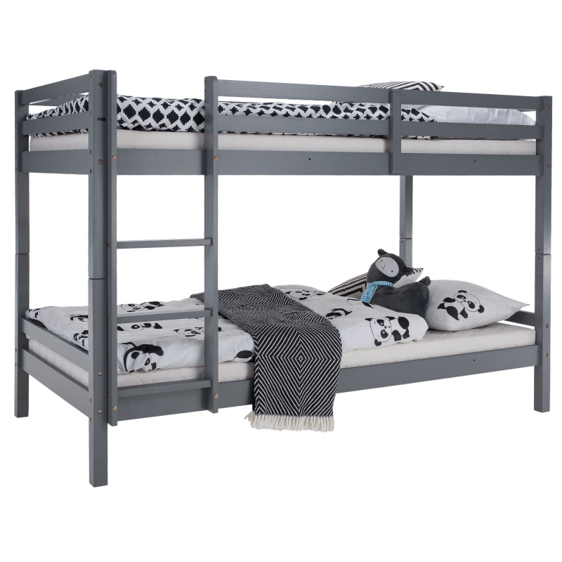 Patrová postel, 90x200, masivní dřevo, šedá, INEZA