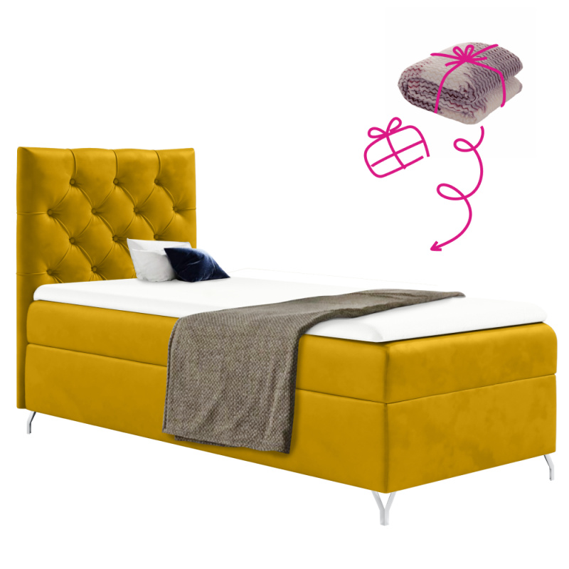 Boxspringová postel, 90x200, žlutá látka Velvet, levá, GULIETTE + dárek