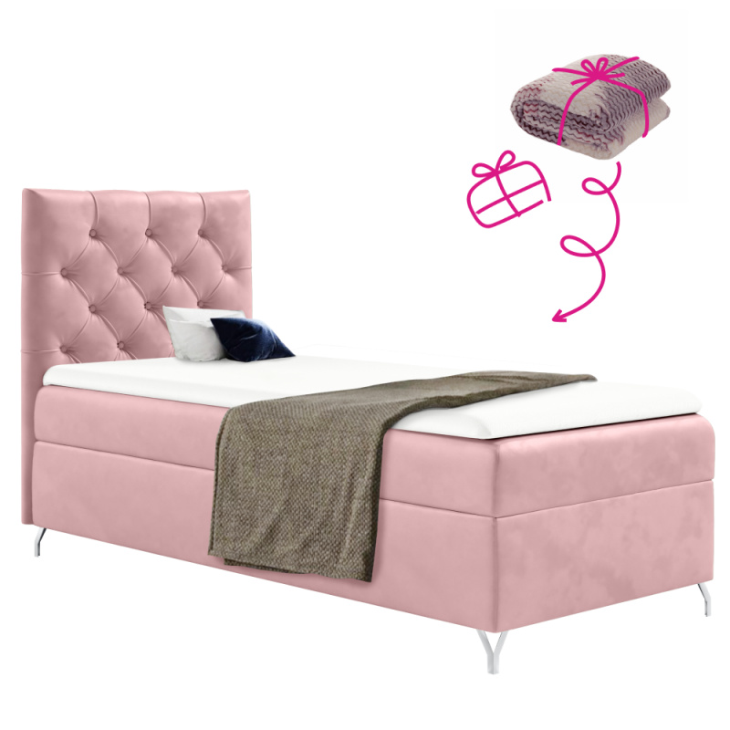 Boxspringová postel, 90x200, růžová látka Velvet, levá, GULIETTE + dárek