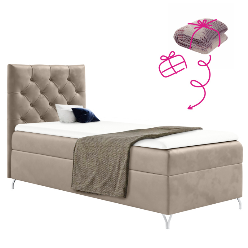 Boxspringová postel, 90x200, béžová látka Velvet, levá, GULIETTE + dárek