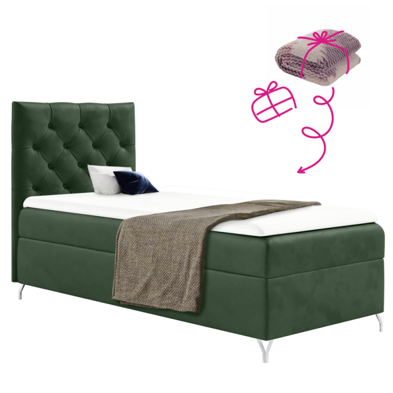 Boxspringová postel, 90x200, zelená látka Velvet, levá, GULIETTE + dárek