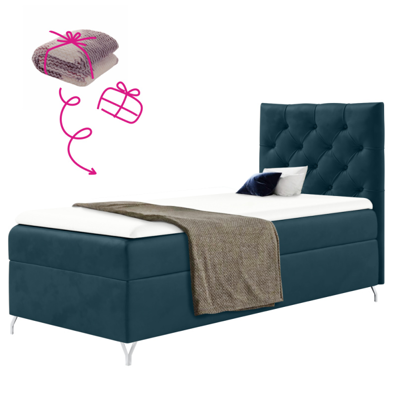 Boxspringová postel, 90x200, tmavě modrá látka Velvet, pravá, GULIETTE + dárek
