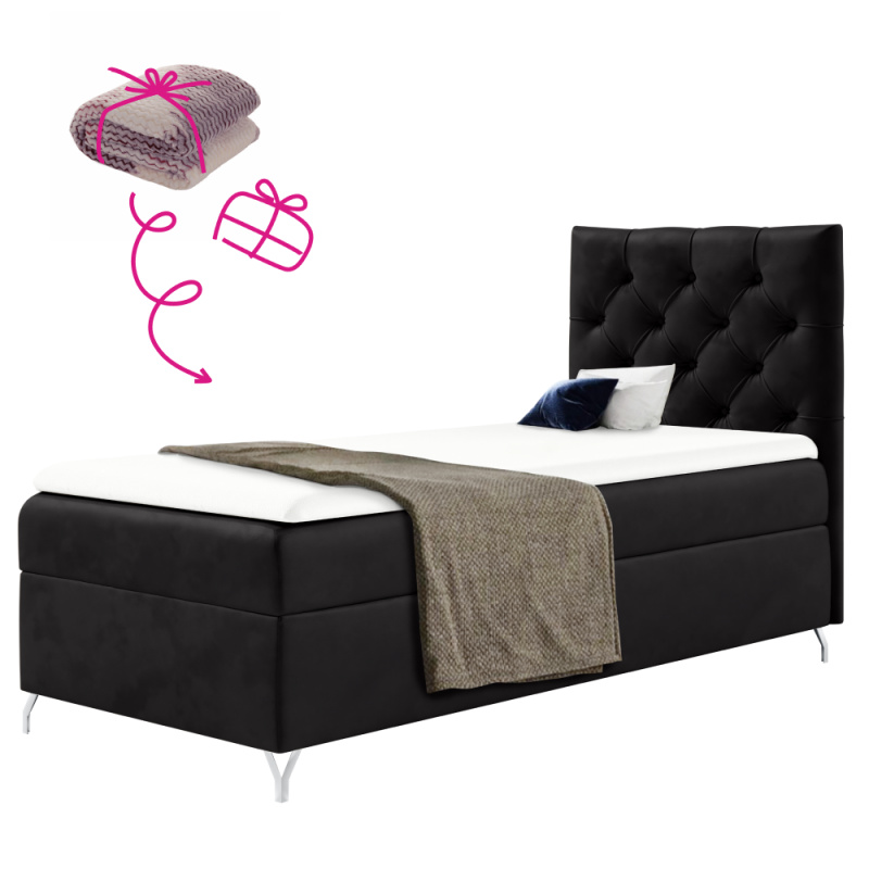 Boxspringová postel, 90x200, černá látka Velvet, pravá, GULIETTE + dárek