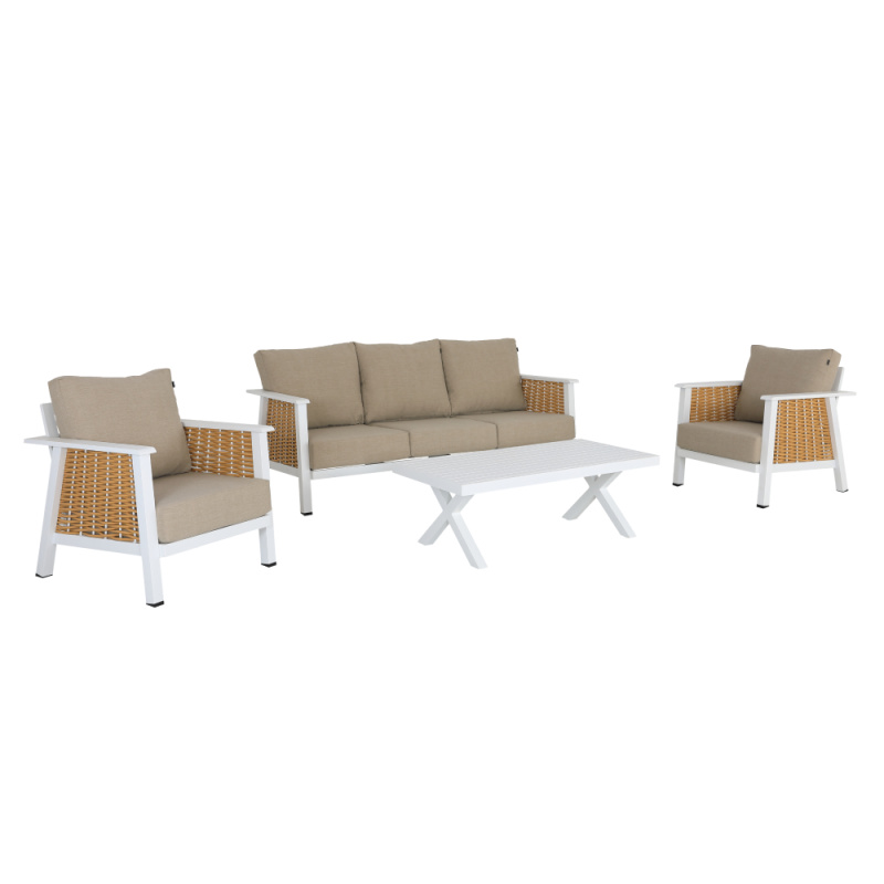 Zahradní 4-dílný set, světle hnědá/bílá/hnědá, aluminium, BABAK