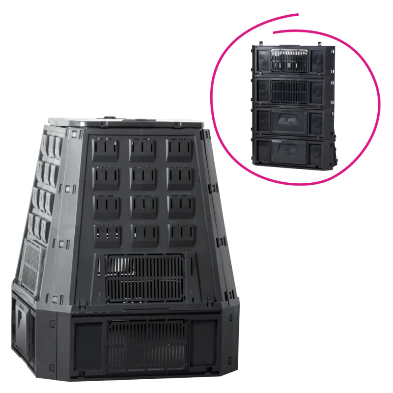 Zahradní kompostér, 630 l, černá, plast, SADUR TYP 3