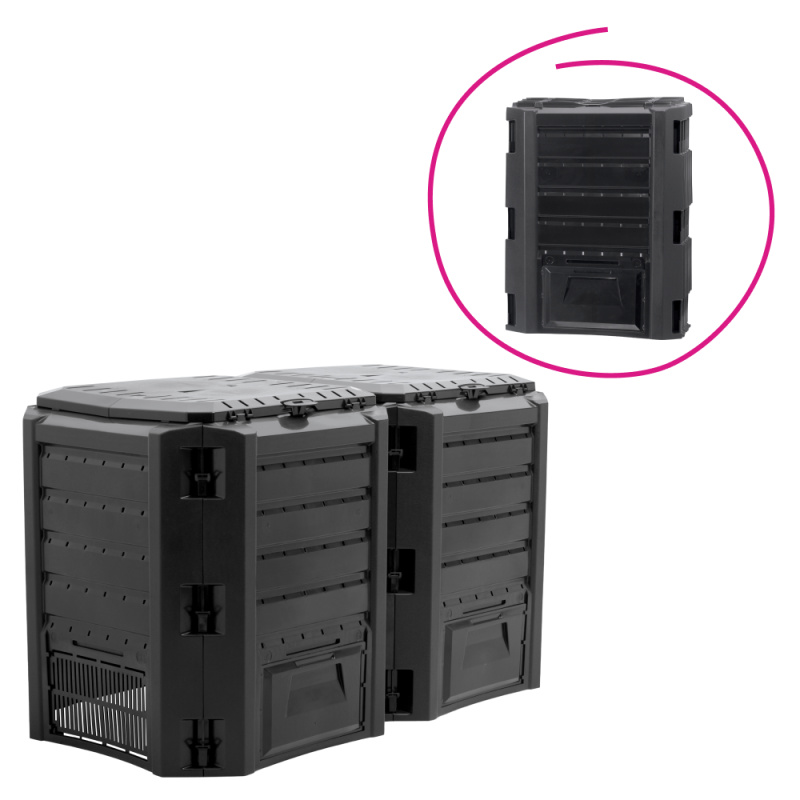 Zahradní kompostér, 800 l, černá, plast, SADUR TYP 4