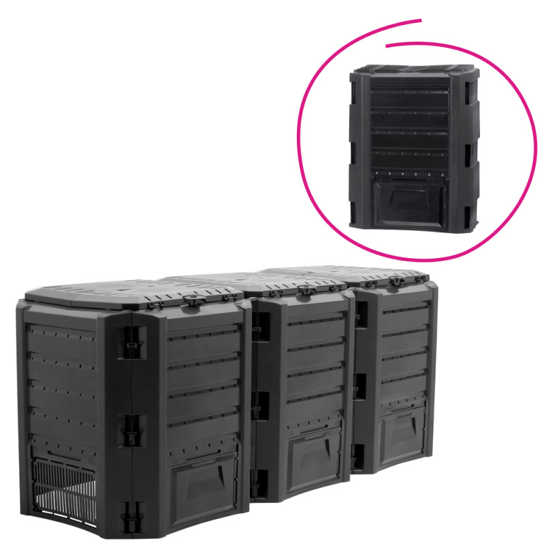 Zahradní kompostér, 1200 l, černá, plast, SADUR TYP 5