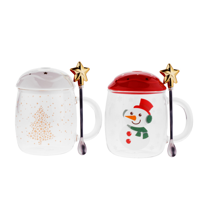 TEMPO-KONDELA HAPPY DUO, sklenice s víčkem, set 2 ks, se lžičkami, zimní motiv, 480 ml P2, poškozené zboží