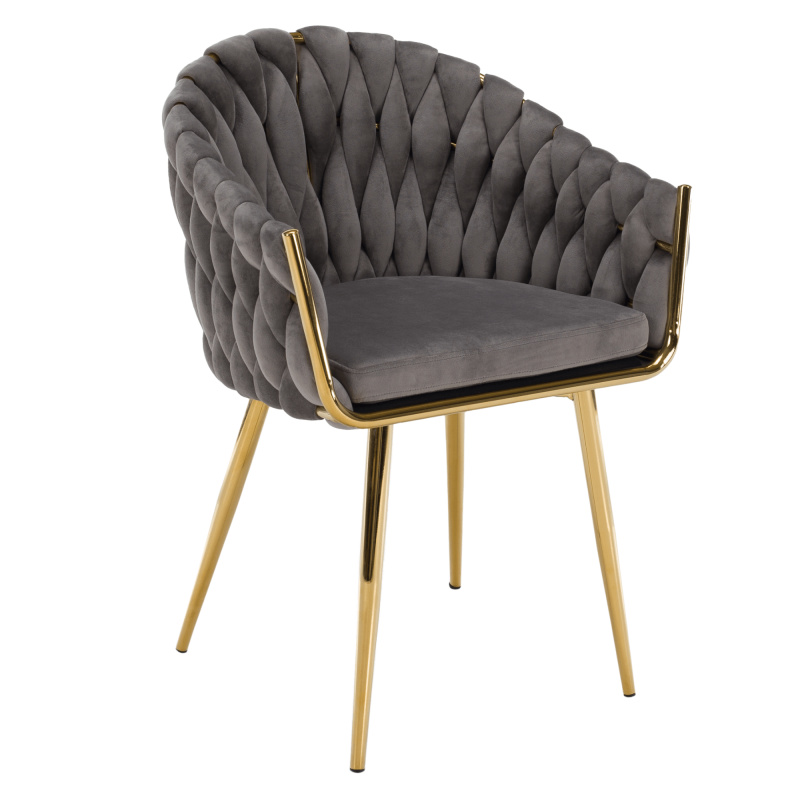 Designové křeslo, šedá Velvet látka/gold chrom-zlatý, OLVEN RP1, rozbalené zboží