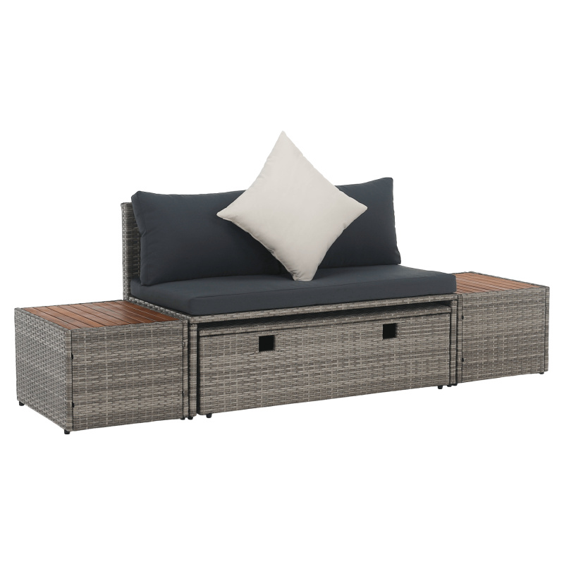 Zahradní ratanový set, šedá/přírodní/krémová, DEBRA RP1, rozbalené zboží
