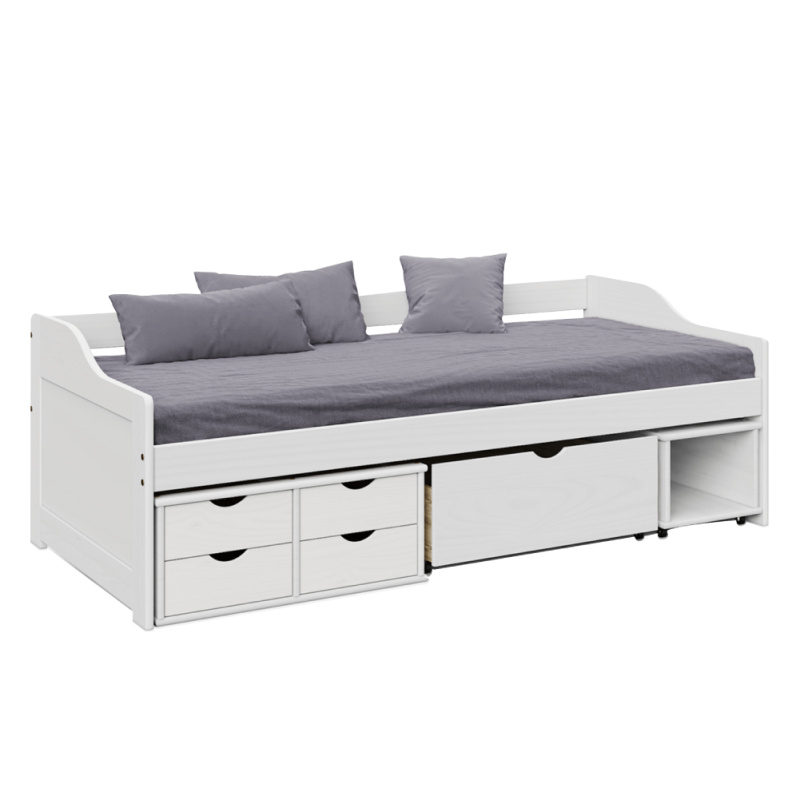 Postel s úložným prostorem, bílá, masiv, 90x200, MAXI NEW P3, poškozené zboží